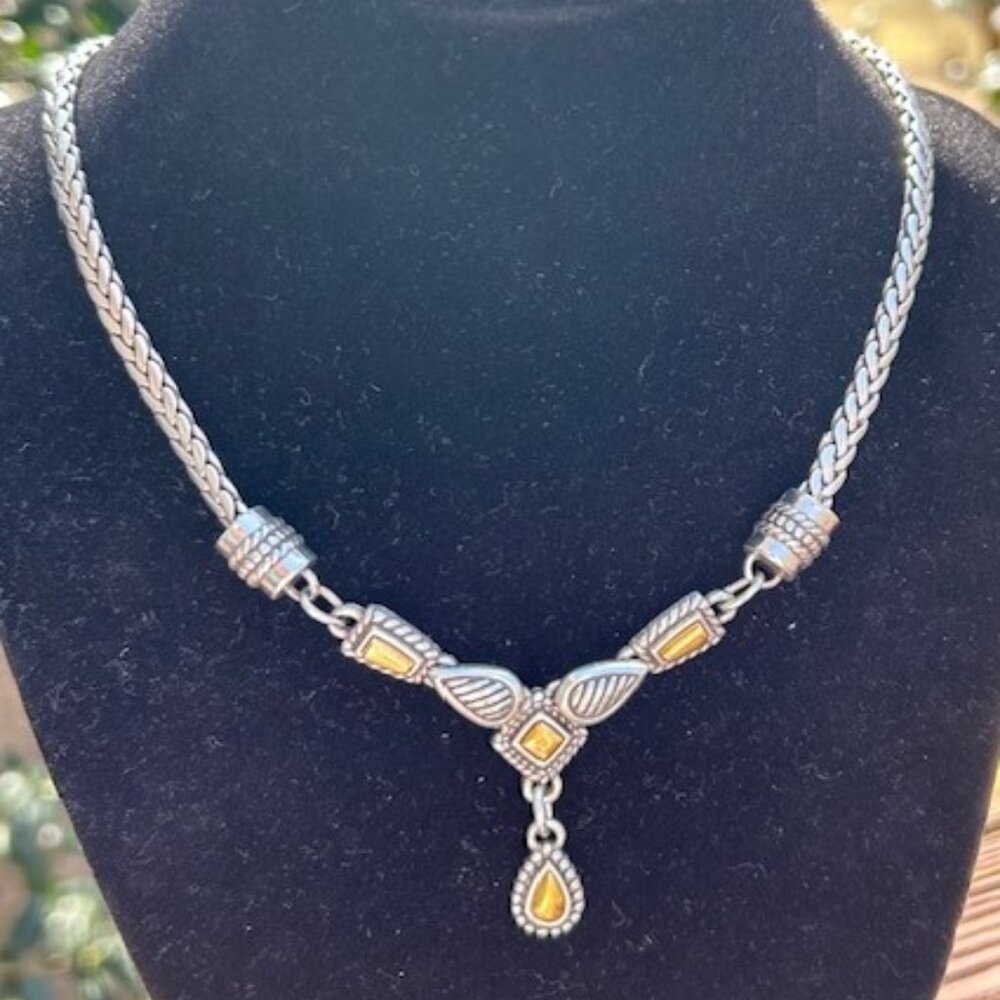 BRIGHTON 2-Tone Lavalier Pendant Braided NECKLACE